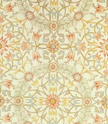 Tapete mit einem Blumendesign von Lilien, umgeben von Rosen, entworfen von William Morris (1834-96)